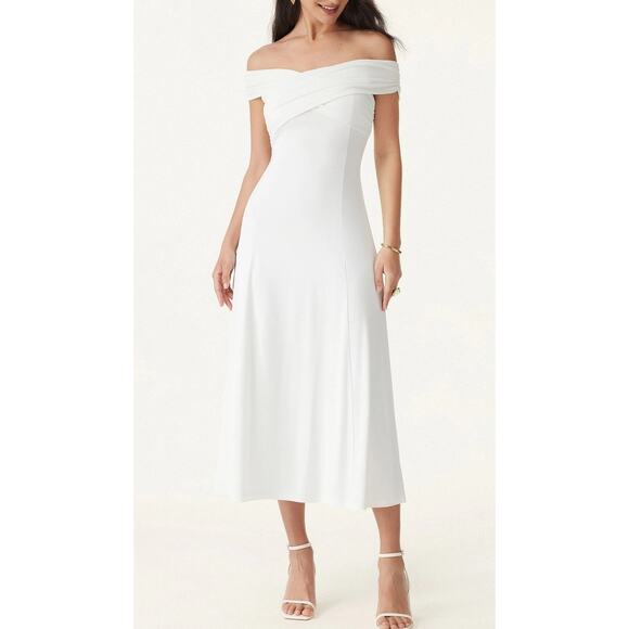 OGL Dresses & Skirts - OGL Women's Flowy Criss Cross Off Shoulder Midi Brami Dress Pure White L New